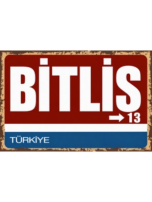 Lucena Bitlis 13 Metal Duvar Tabelası Retro Vintage Dekoratif Şehir Plakası