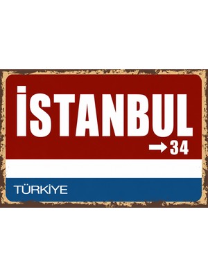 Lucena Istanbul 34 Metal Duvar Tabelası Retro Vintage Dekoratif Şehir Plakası