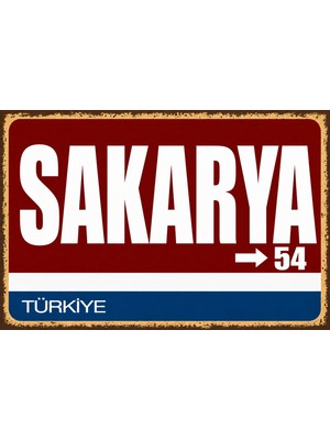 Lucena Sakarya 54 Metal Duvar Tabelası Retro Vintage Dekoratif Şehir Plakası
