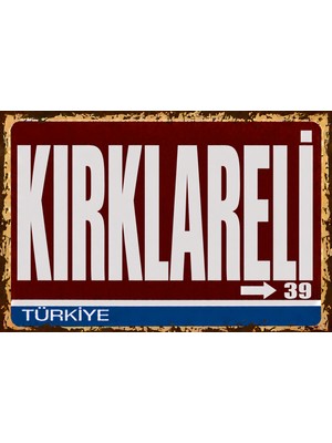 Lucena Kırklareli 39 Metal Duvar Tabelası Retro Vintage Dekoratif Şehir Plakası