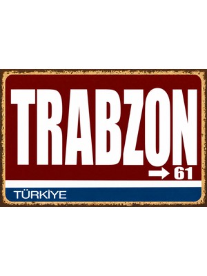 Lucena Trabzon 61 Metal Duvar Tabelası Retro Vintage Dekoratif Şehir Plakası