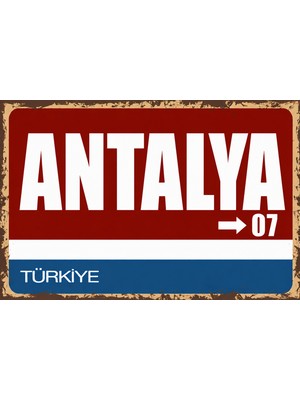 Lucena Antalya 07 Metal Duvar Tabelası Retro Vintage Dekoratif Şehir Plakası