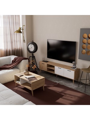 Mezza Set 1585-2074 Exxen 180 cm Tv Ünitesi + Exxen Orta Sehpa - Sepet-Beyaz Rengi
