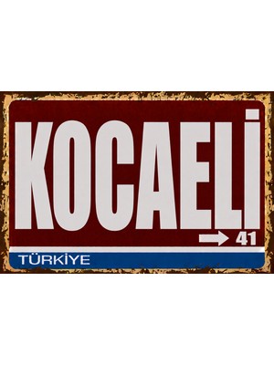 Lucena Kocaeli 41 Metal Duvar Tabelası Retro Vintage Dekoratif Şehir Plakası