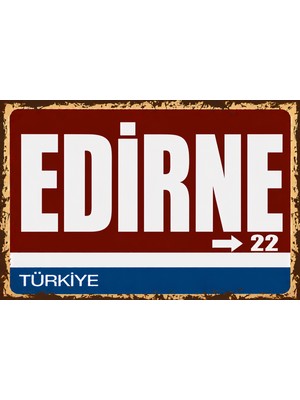Lucena Edirne 22 Metal Duvar Tabelası Retro Vintage Dekoratif Şehir Plakası
