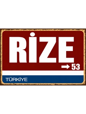 Lucena Rize 53 Metal Duvar Tabelası Retro Vintage Dekoratif Şehir Plakası