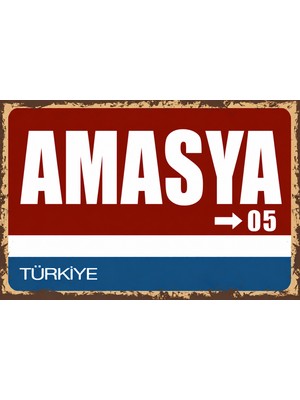 Lucena Amasya 50 Metal Duvar Tabelası Retro Vintage Dekoratif Şehir Plakası