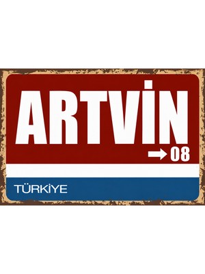 Lucena Artvin 08 Metal Duvar Tabelası Retro Vintage Dekoratif Şehir Plakası