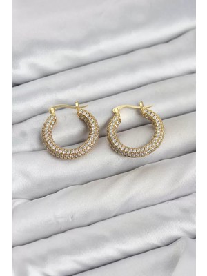 Renas Store Gold Renk Full Zirkon Taşlı Halka Kadın Küpe TJ-BKP11940