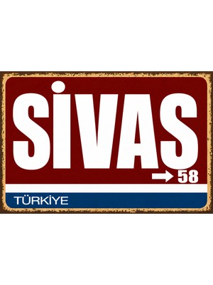 Lucena Sivas 58 Metal Duvar Tabelası Retro Vintage Dekoratif Şehir Plakası