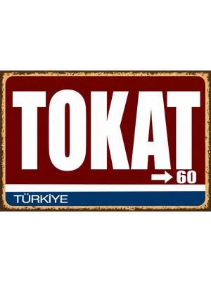 Lucena Tokat 60 Metal Duvar Tabelası Retro Vintage Dekoratif Şehir Plakası