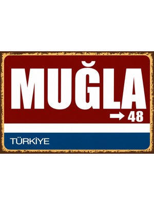 Lucena Muğla 48 Metal Duvar Tabelası Retro Vintage Dekoratif Şehir Plakası
