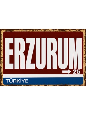 Lucena Erzurum 25 Metal Duvar Tabelası Retro Vintage Dekoratif Şehir Plakası