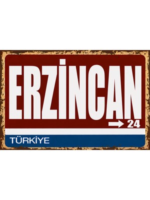 Lucena Erzincan 24 Metal Duvar Tabelası Retro Vintage Dekoratif Şehir Plakası