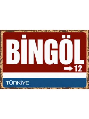Lucena Bingöl 12 Metal Duvar Tabelası Retro Vintage Dekoratif Şehir Plakası