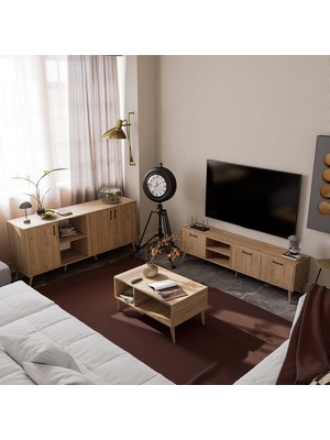 Mezza Set 1587-2076-1626 Exxen (Ahşap Ayaklı) Tv Ünitesi - Orta Sehpa - Konsol Seti Sepet Rengi