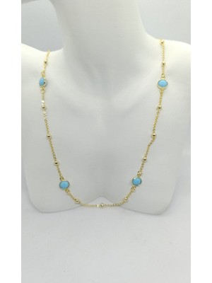 Nd Jewelry Mare Gold Renk Turkuaz Taşlı Kolye (48+5 cm)
