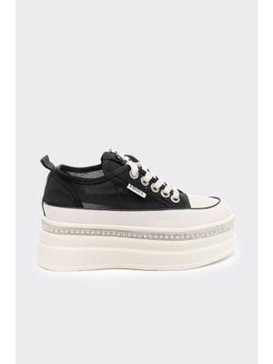Derinet Yüksek Taban Bağcıklı Fileli Günlük Kadın Sneaker