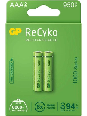 Melonika Gp Recyko 950MAH Aaa Şarj Edilebilir Ince Kalem Pil 2'li Paket Crc