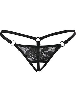Melonika Siyah Dantelli Özel Bölgesi Açık G-String TM1167 Crc