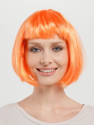 Melonika Turuncu Renk Küt Parti Peruğu Kısa Takma Saç Crc