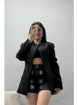 Belendir Kadın Tek Düğme Astarlı Blazer Ceket Siyah