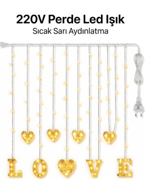 Melonika 3 Metre Perde LED Işık - 8 Modlu Kalp ve Love Figürlü Dekoratif Animasyonlu LED Crc