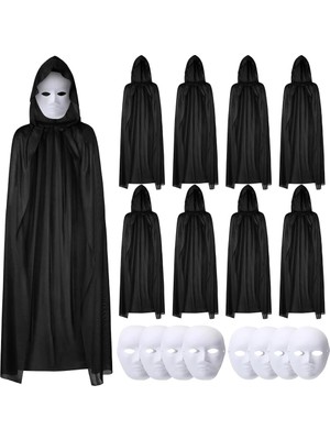 Melonika 120 cm Siyah Kapüşonlu Pelerin ve Boyanabilir Karton Maske 8’li Set Crc
