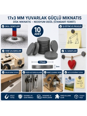 Melonika 10 Adet Mıknatıs 17X3 mm Yuvarlak Güçlü Mıknatıs Disk Mıknatıs Crc