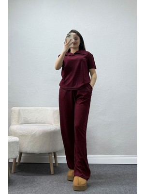Belendir Kadın Modal Polo Yaka Eşofman Takımı Bordo