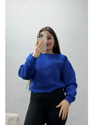 Belendir Kadın Bisiklet Yaka 3 Iplik Sweat Saks
