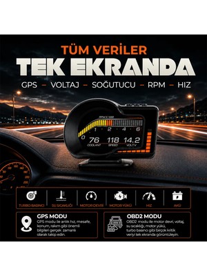 Relaxus F15 HUD OBD OBD2 Dijital Kilometre RPM Su Sıcaklığı Basınç Hararet Araç Veri Ekranı Head Up Display