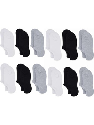 TeknoKapsül Kadın Bambu 12'li Dikişsiz Babet Çorap Siyah Beyaz Gri Görünmez Sneaker Çorap Nefes Alan Yumuşak