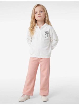 Koton Pamuklu Yarım Fermuarlı Polo Yaka Ekru Kız Bebek Sweatshirt 7WMG10042AK