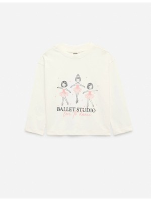 Koton Balerin Baskılı Ekru Kız Bebek Uzun Kollu T-Shirt 7WMG10076AK