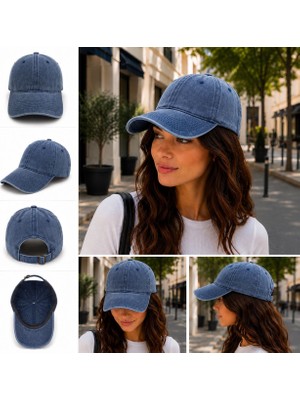 Gülümser Shop Vintage Yıkamalı Mavi Unisex Ayarlanabilir Şapka – Günlük Spor Şapka