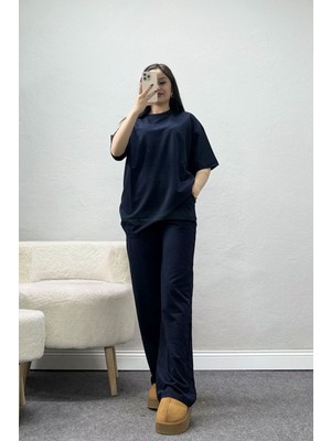 Belendir Kadın Oversize Iki Iplik Wortex Takım Lacivert