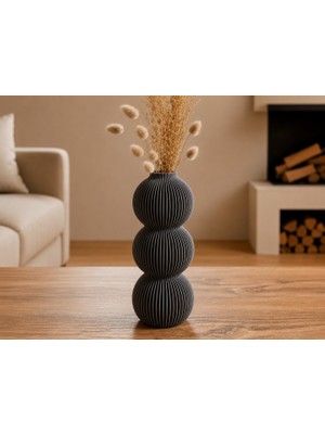 TeknoKapsül 3D Baskı Modern 3 Küre Dekoratif Vazo - Minimal Çiçek Vazosu, Masaüstü Ev ve Ofis Dekoru-Gri
