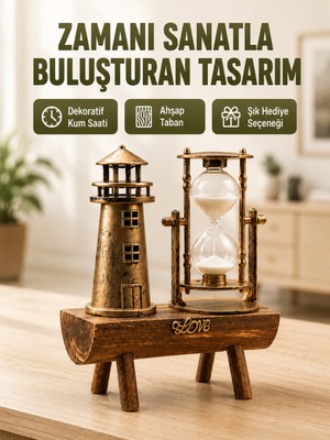 Renas Store Vintage Kum Saati + Deniz Feneri Modeli – Ahşap Gövdeli Masa Üstü Dekor Yeni Nesil - Lisinya