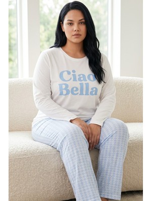 Siyah İnci Beyaz Desenli Pamuklu Likralı Büyük Beden Battal Boy Örme Pijama TAKIM26240902