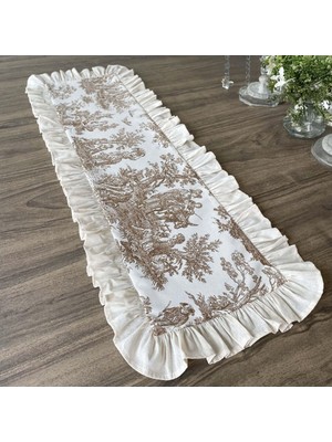 Empressco Kahverengi Vintage Desenli Fırfırlı Runner 40X110 cm