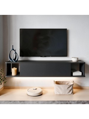 İnarch Dizayn Inarch Dizayn Twist LED Işıklı Duvara Monte Tv Sehpası - 2 Kapaklı