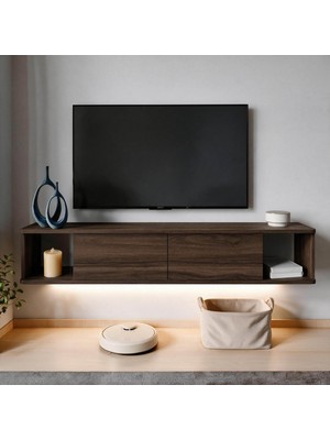 İnarch Dizayn Inarch Dizayn Twist LED Işıklı Duvara Monte Tv Sehpası - 2 Kapaklı