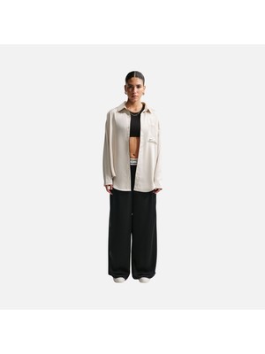 Nike Kadın Bej Sportswear Oversize Saten Uzun Kollu Gömlek Üst | IM0575-072