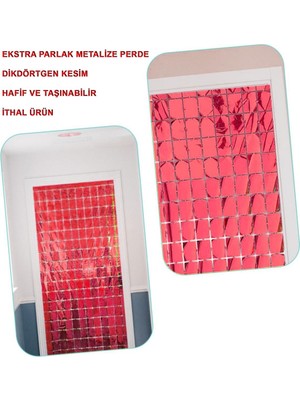 TeknoKapsül Nessiworld Ekstra Metalize Kırmızı Renk Disko Dikdörtgen Kesim Kapı Perdesi Dekorasyon 1x2 Metre