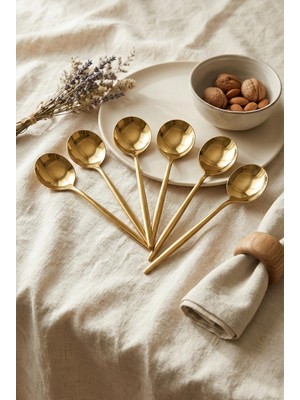 TeknoKapsül 6'lı Lüks Gold Paslanmaz Çelik Yemek Kaşığı Seti (21 Cm)