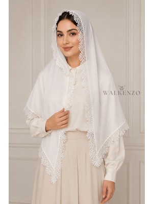 Walkenzo Iğne Oyası El Işçiliği Gibi Mevlüt Örtüsü | Çeyizlik Namaz Başörtüsü Şal 70X150 cm