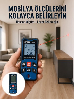 TeknoKapsül 50 Metre Lazer Ölçüm Cihazı Alan ve Mesafe Hesaplama Yeni Nesil