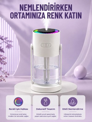 Just Cheap Store Sessiz Hava Nemlendirici Renkli Gece Işıklı Otomatik Kapanma Özellikli Nemlendirme Cihazı