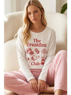 Siyah İnci Beyaz Desenli Pamuklu Likralı Örme Pijama TAKIM26240328